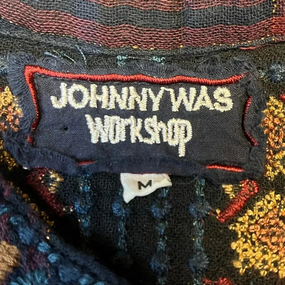 Johnny Was Blue Plaid Embroidered Boho Gauze Cotton Blend Vika Paris Blouse M - Picture 7 of 8